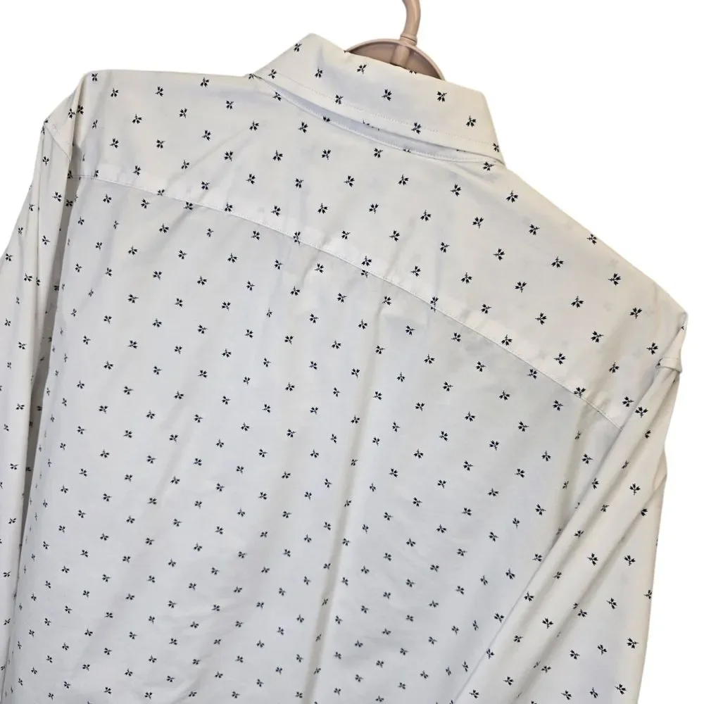 Banana Republic Mens L Tech Stretch Cotton White Blue Floral Pattern Shirt
